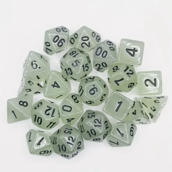 Green glow-in-the-dark dice set.