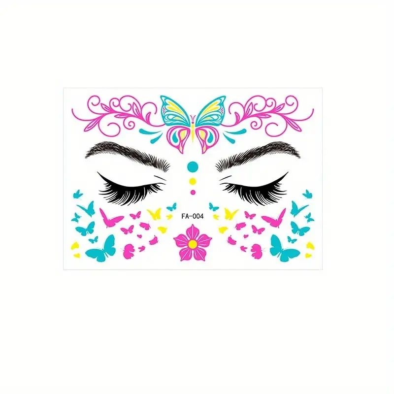 Colorful butterfly face tattoo design.