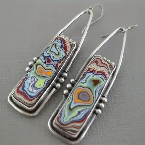 Colorful agate gemstone dangle earrings.