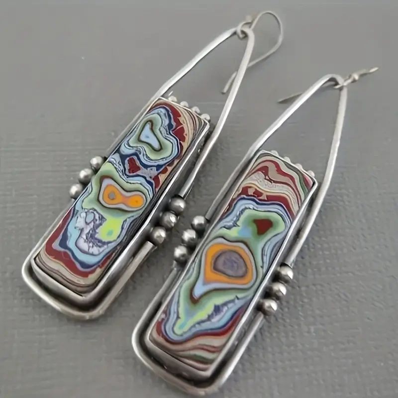 Colorful agate gemstone dangle earrings.