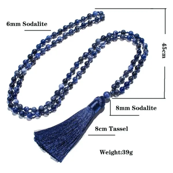 Blue sodalite beaded necklace with tassel.