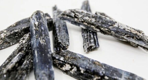 Black and silver kyanite crystals.