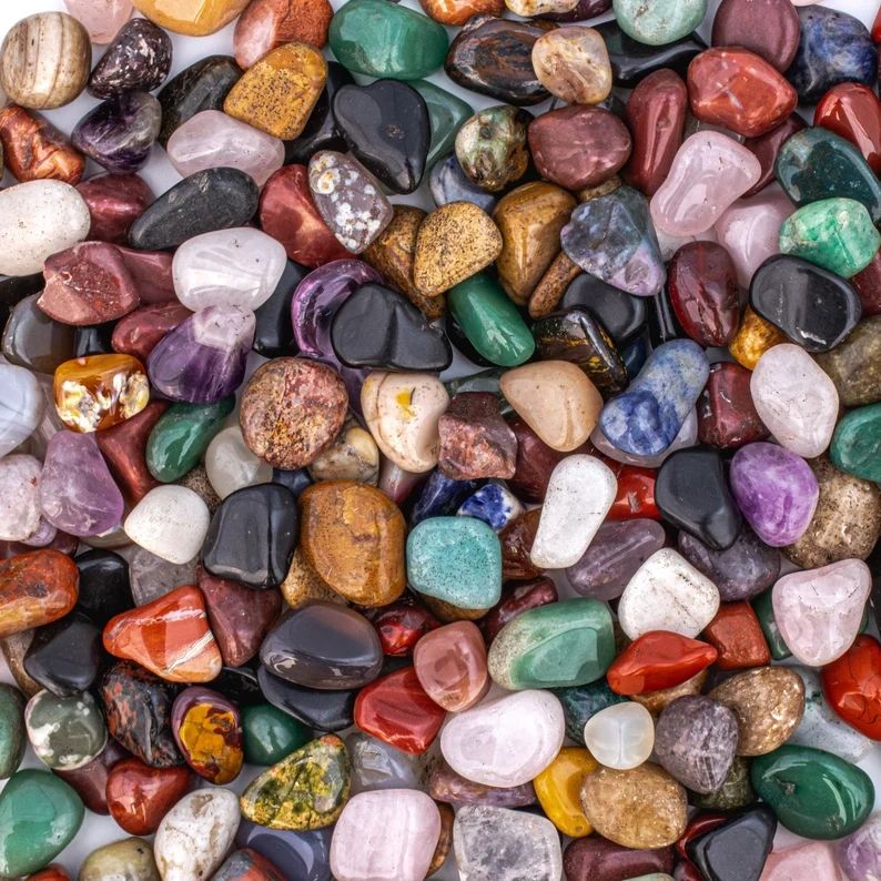 Collection of colorful polished stones.