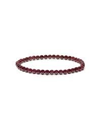 Red gemstone beaded bracelet on white background.