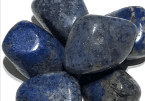 Tumbled blue and gray gemstone stones.