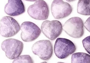 Purple heart shaped gemstone beads.