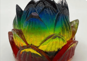 Rainbow glass lotus flower sculpture.