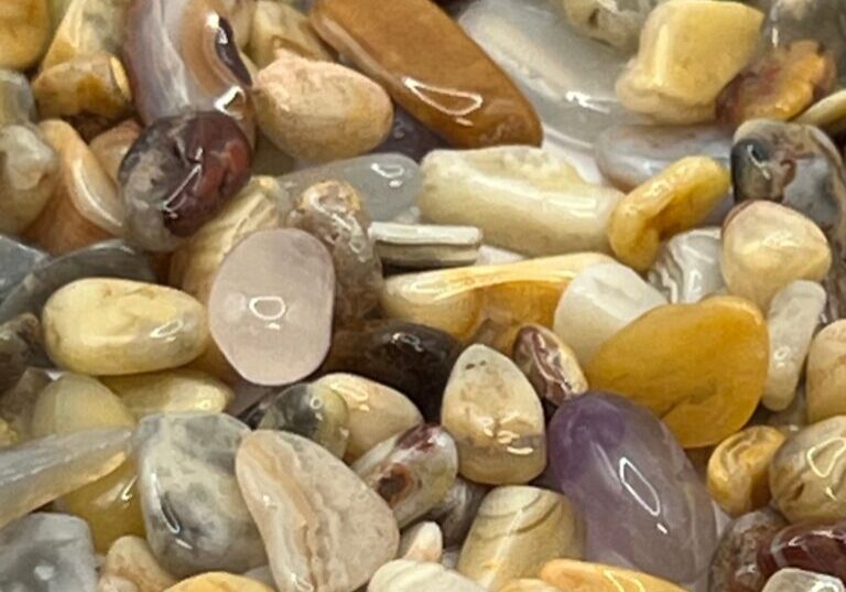 Close-up of various agate stones.